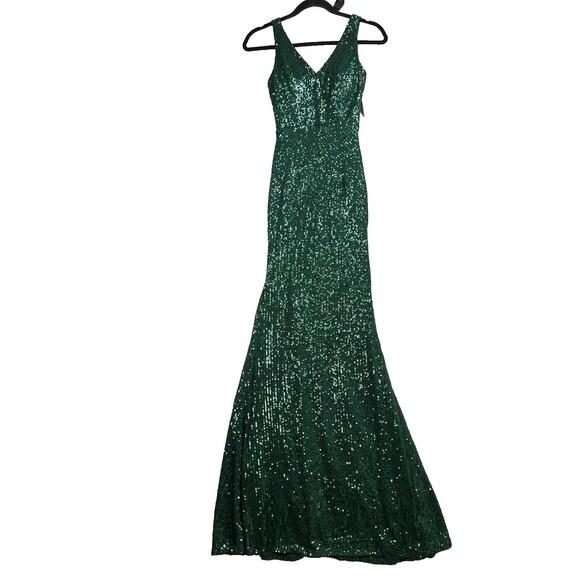 Kalinnu  Full Sequin Dress Size Evening Party Cocktail Prom Gown Blue Green - Picture 1 of 11
